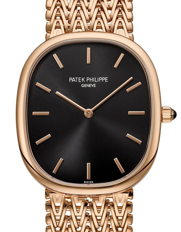 Patek Philippe Golden Ellipse Rose Gold Black Dial Bracelet 5738/1R-001