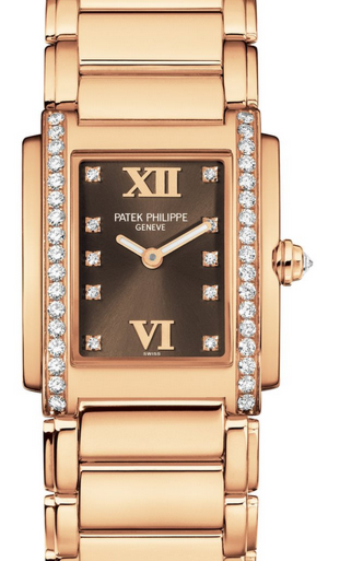 Patek Philippe Twenty~4 Ladies Brown Roman Dial Diamond Set Bezel Rose Gold Quartz 22 x 26.3mm 4908/11R-010 - BRAND NEW