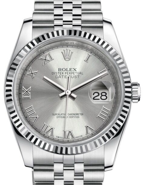 Rolex Datejust 36 White Gold/Steel Rhodium Roman Dial & Fluted Bezel Jubilee Bracelet 116234