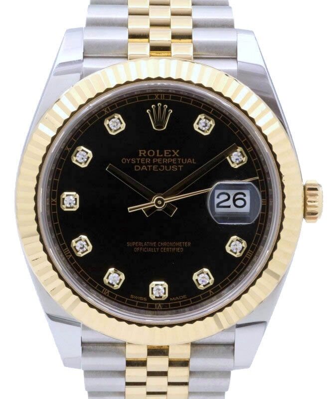 Rolex Datejust 41 Yellow Gold/Steel Black Diamond Dial Fluted Bezel Jubilee Bracelet 126333 - PRE-OWNED