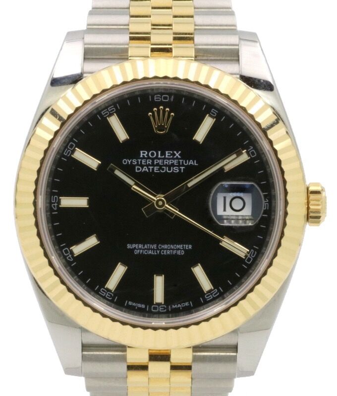 Rolex Datejust 41 Yellow Gold/Steel Black Index Dial Fluted Bezel Jubilee Bracelet 126333 - PRE-OWNED 