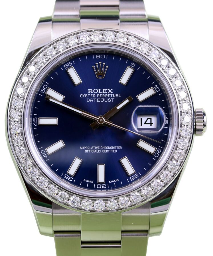 Rolex Datejust II 116300 Index Blue Diamond Bezel 41mm Stainless Steel