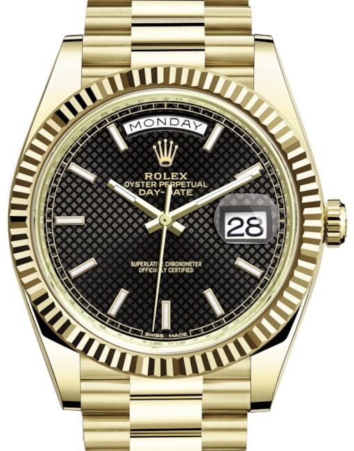 Rolex Day-Date 40 President Yellow Gold Black Diagonal Motif Index Dial 228238