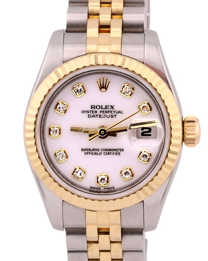 Rolex Lady-Datejust 26 White Diamond Fluted Yellow Gold Stainless Steel Jubilee 179173
