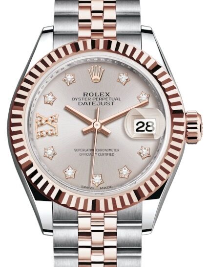 Rolex Lady Datejust 28 Rose Gold/Steel Sundust Diamond IX Dial & Fluted Bezel Jubilee Bracelet 279171 