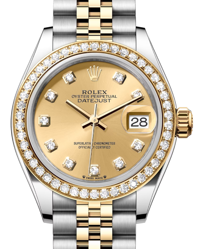 Rolex Lady Datejust 28 Yellow Gold/Steel Champagne Diamond Dial & Diamond Bezel Jubilee Bracelet 279383RBR - PRE-OWNED