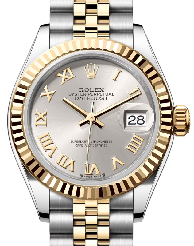 Rolex Lady Datejust 28 Yellow Gold/Steel Silver Roman Dial & Fluted Bezel Jubilee Bracelet 279173 - BRAND NEW