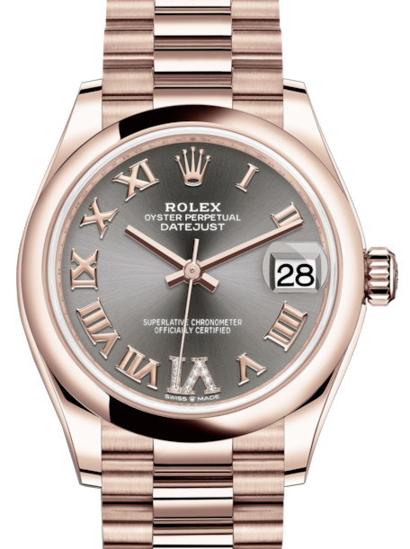 Rolex Lady-Datejust 31 Rose Gold Rhodium Roman Diamond VI Dial & Smooth Domed Bezel President Bracelet 278245 - BRAND NEW