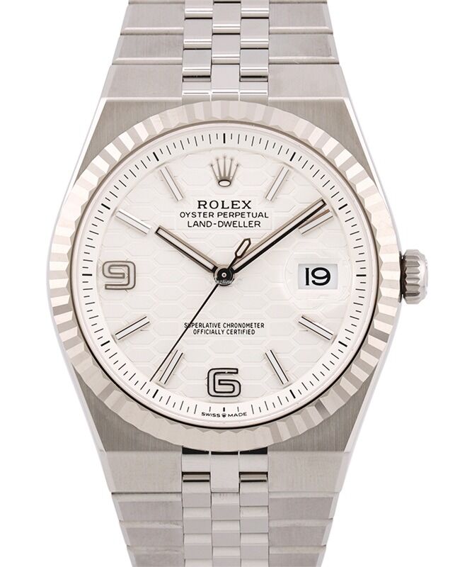 Rolex Land-Dweller 40 White Gold/Steel Intense White Honeycomb Motif Dial Fluted Bezel 127334