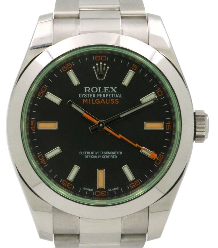 Rolex Milgauss Anniversary Green Crystal Steel Black Dial 116400GV - PRE-OWNED
