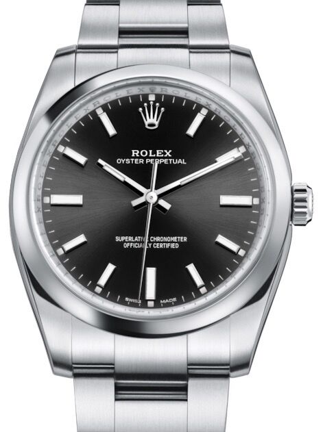 Rolex Oyster Perpetual 34 Stainless Steel Black Index Dial & Smooth Bezel Oyster Bracelet 114200