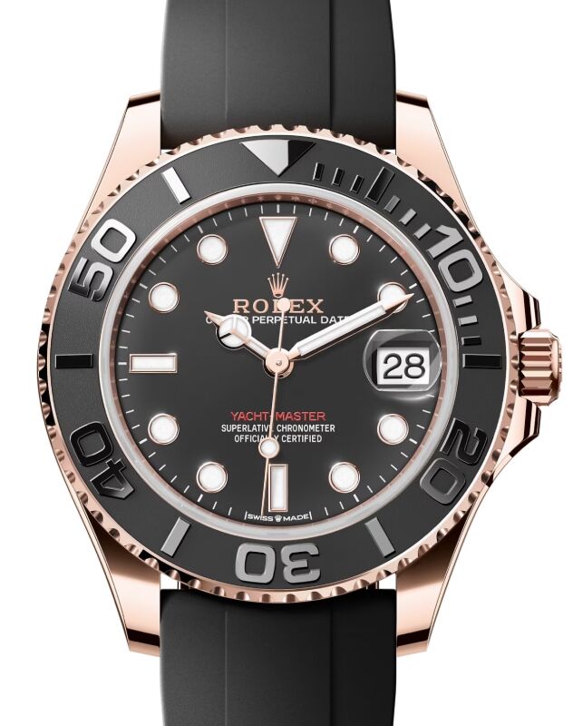 Rolex Yacht-Master 37 Rose Gold Black Dial Oysterflex Rubber Strap 268655 - BRAND NEW