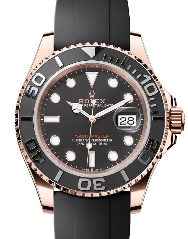  Rolex Yacht-Master 40 Rose Gold Everose 18k Black Dial Ceramic Bezel Oysterflex Rubber Bracelet 126655 - PRE-OWNED