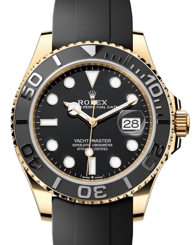Rolex Yacht-Master 42 Yellow Gold Black Dial & Matte Black Oysterflex Strap 226658 - BRAND NEW