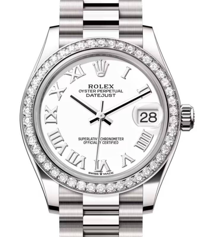 Rolex Datejust 31 President White Gold White Roman Dial & Diamond Bezel 278289RBR - BRAND NEW