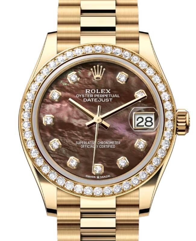Rolex Datejust 31 President Yellow Gold Black Mother of Pearl Dial & Diamond Bezel 278288RBR - BRAND NEW
