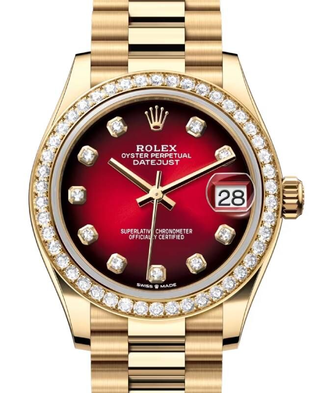 Rolex Datejust 31 President Yellow Gold Red Ombre Diamond Dial & Bezel 278288RBR