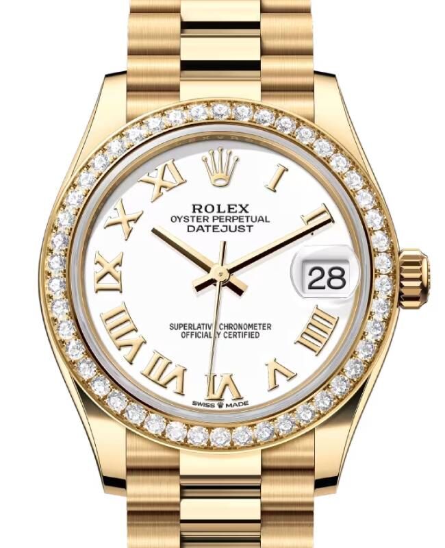 Rolex Datejust 31 President Yellow Gold White Roman Dial & Diamond Bezel 278288RBR - BRAND NEW
