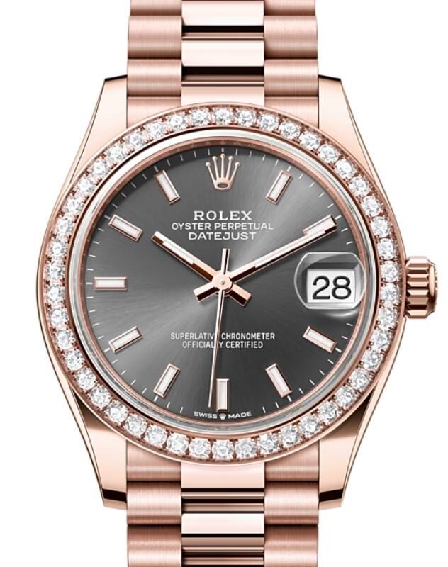 Rolex Datejust 31 Rose Gold Slate Index Dial & Diamond Bezel President Bracelet 278285RBR - BRAND NEW