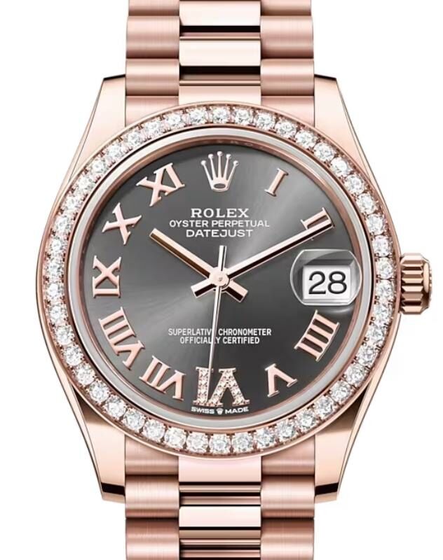 Rolex Datejust 31 Rose Gold Slate Roman Dial & Diamond Bezel President Bracelet 278285RBR - BRAND NEW