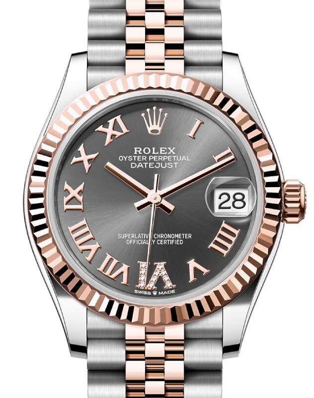Rolex Datejust 31 Rose Gold/Steel Slate Roman Dial & Fluted Bezel Jubilee Bracelet 278271 