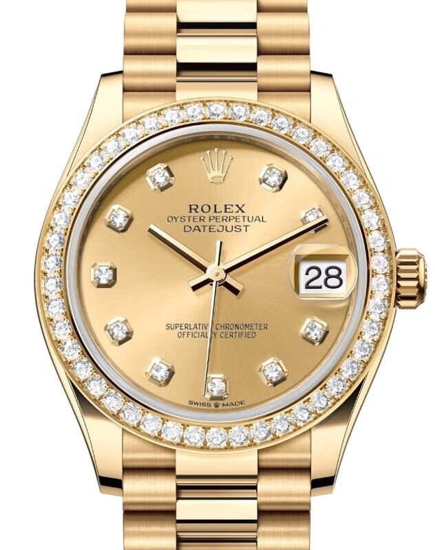 Rolex Datejust 31 Yellow Gold Champagne Dial & Diamond Bezel President Bracelet 278288RBR - BRAND NEW