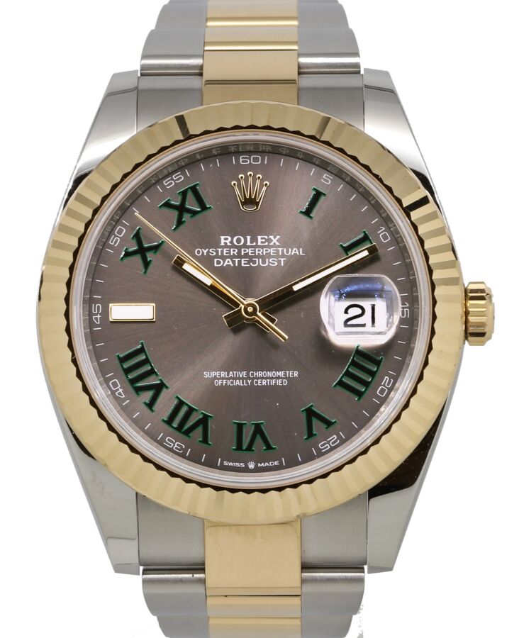 Rolex Datejust 41 Yellow Gold/Steel "Wimbledon" Slate Roman Dial Fluted Bezel Oyster Bracelet 126333 - PRE-OWNED