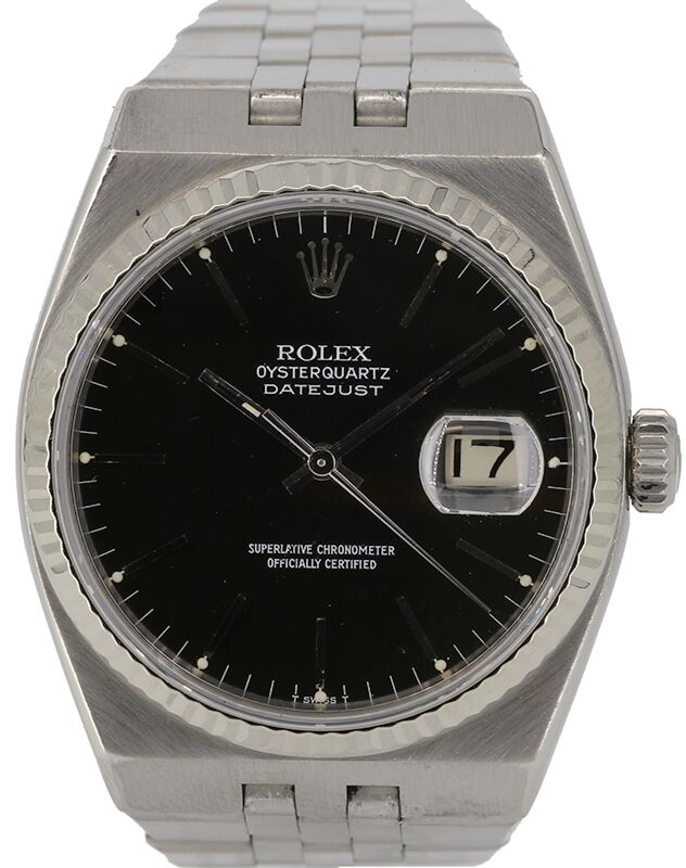 Rolex Datejust Oysterquartz Black Index White Gold Fluted Stainless Steel 36mm 17014 - PRE-OWNED