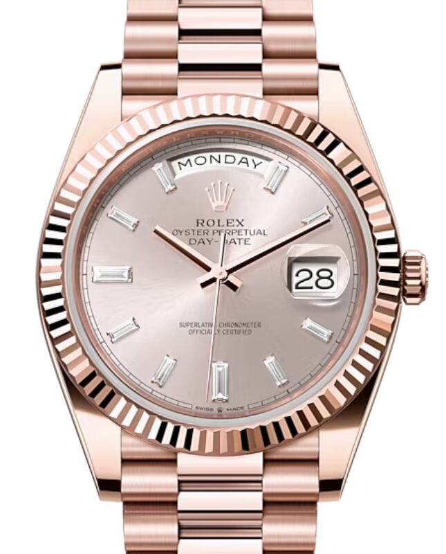 Rolex Day-Date 40 President Rose Gold Sundust Baguette Diamond Dial 228235