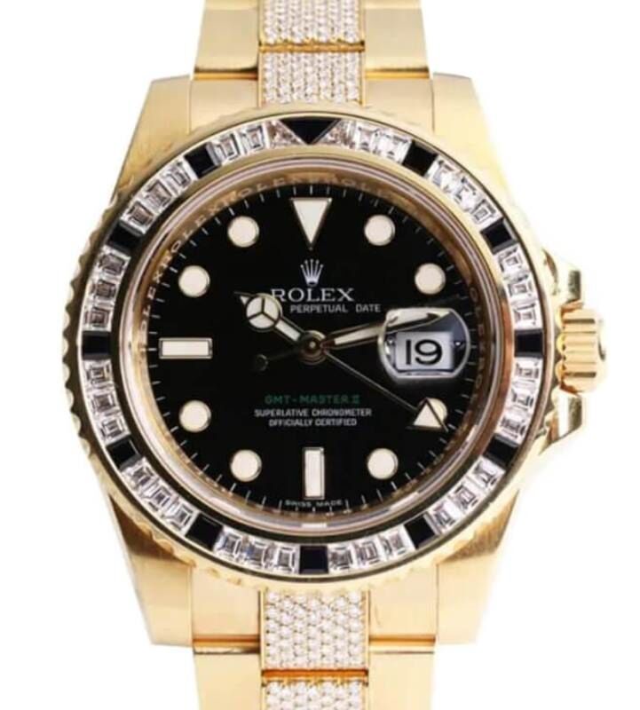 Rolex GMT-Master II Yellow Gold Black Dial Sapphire/Diamond Bezel & Bracelet 116748SANR