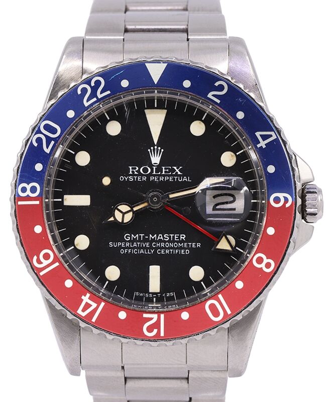 Rolex GMT-Master Vintage 1969 Mark V Black Dial "Pepsi" Red/Blue Bezel Stainless Steel Bracelet 1675 - PRE-OWNED