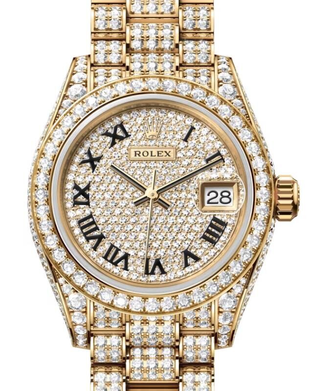 Rolex Lady-Datejust 28 Yellow Gold Diamond-Paved Roman Dial 279458RBR - BRAND NEW