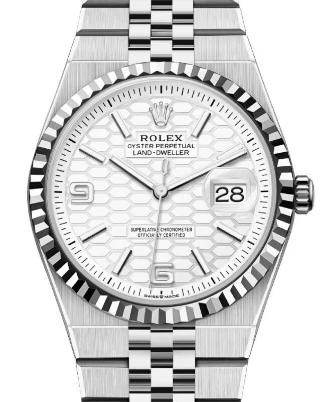 Rolex Land-Dweller 36 White Gold/Steel Intense White Honeycomb Motif Dial Fluted Bezel 127234