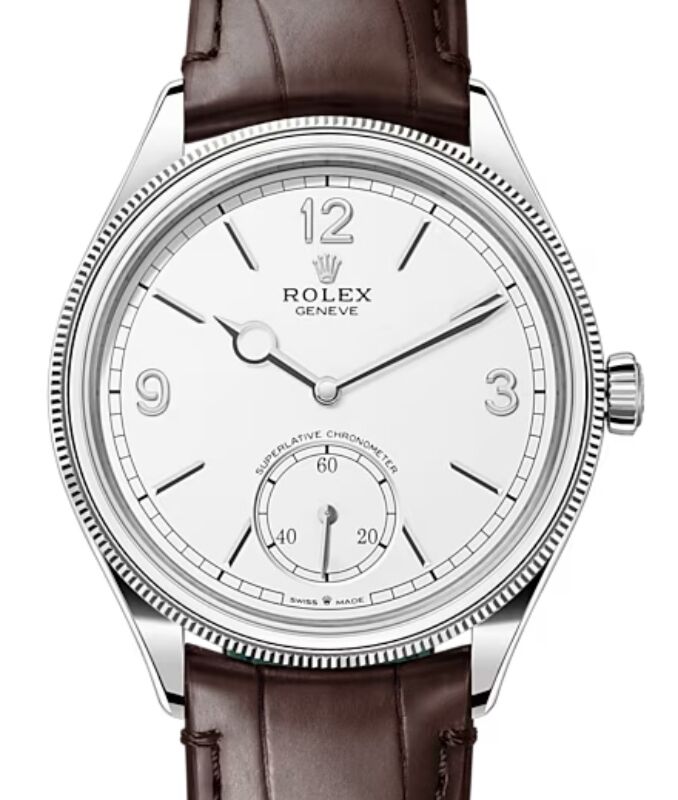 Rolex Perpetual 1908 White Gold White Dial Domed/Fluted Bezel Alligator Leather Strap 52509 - BRAND NEW