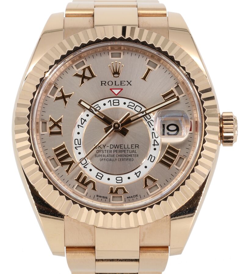 Rolex Sky-Dweller Men's 42mm Sundust Roman 18k Rose Gold Oyster Bracelet 326935 - PRE-OWNED
