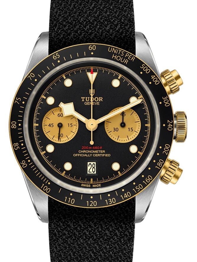 Tudor Black Bay Chronograph Black Dial & Bezel Two-Tone Yellow Gold & Stainless Steel Leather Strap 41mm 79363 - BRAND NEW