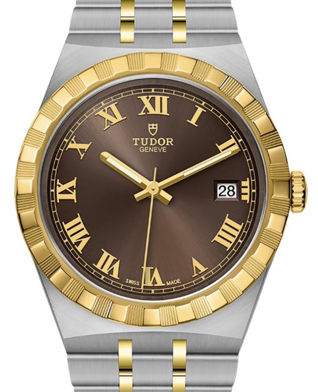 Tudor Royal Steel Chocolate Brown Dial 38mm Yellow Gold Cap Bracelet M28503-0007 - BRAND NEW