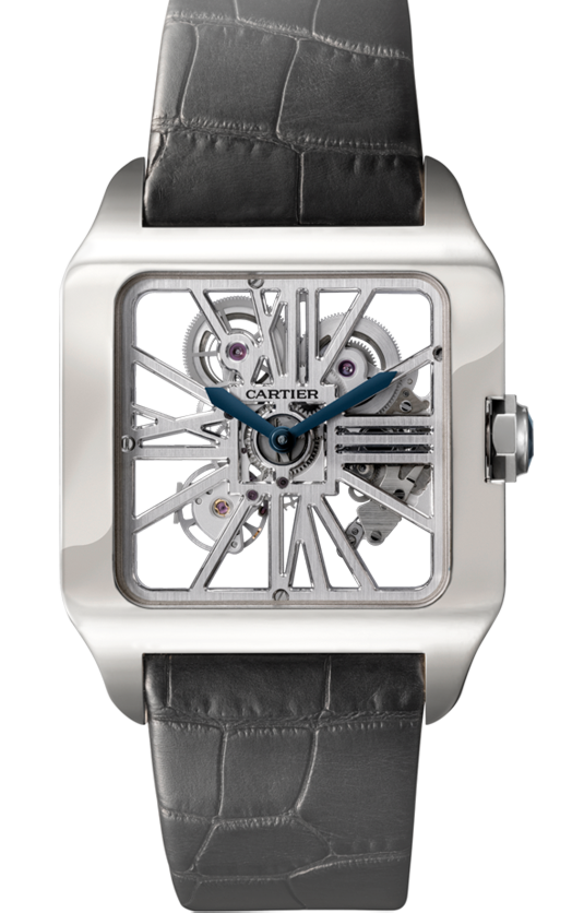 Cartier Santos-Dumont Extra-Large Model White Gold Skeleton Leather Strap W2020033
