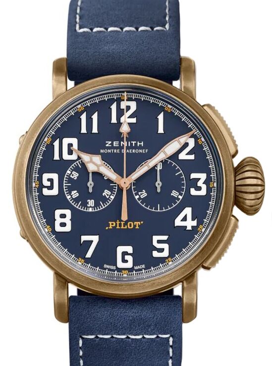 Zenith Pilot Type 20 Chronograph Extra Special Bronze Blue Arabic Dial & Leather Strap 29.2430.4069/57.C808 - BRAND NEW
