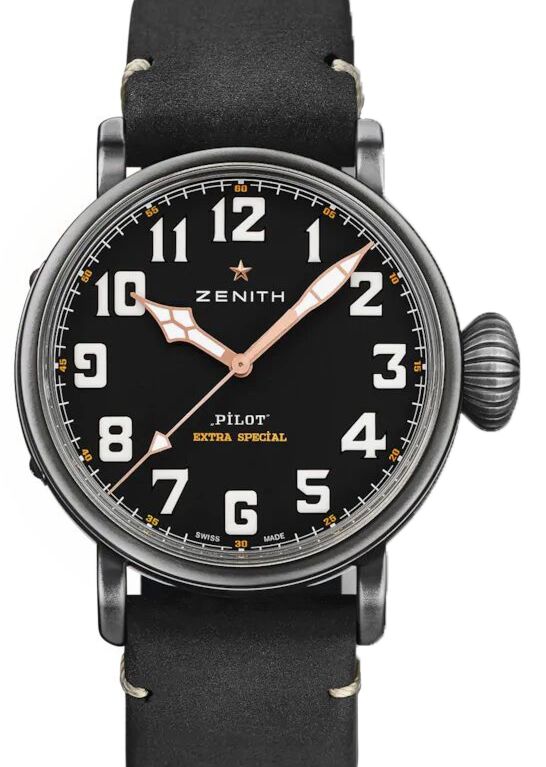 Zenith Pilot Type 20 Ton-Up Stainless Steel Black Arabic Dial & Leather Strap 11.2432.679/21.C900 - BRAND NEW