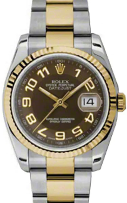 〇純正 ROLEX DTAEJUST 116233 YG/SS YZ7363-1 Rolex Datejust 36 116233-BRNAFO Brown Arabic Fluted Yellow Gold