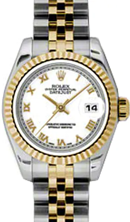 Rolex Lady-Datejust 26 179173-WHTRJ White Roman Fluted Yellow Gold  Stainless Steel Jubilee
