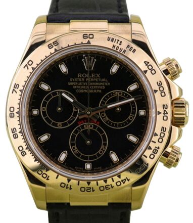 Rolex Daytona 116518-BLKSBK Black Index 18k Yellow Gold Black Leather
