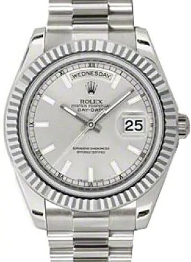 Rolex Day-Date II 218239-SLVSFP 41mm Silver Index Fluted White