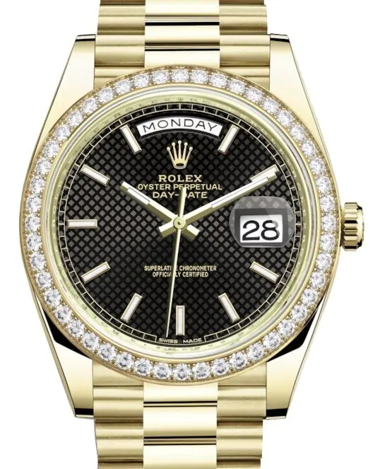 d.i.a★ダイヤ★ゴールド黒 平成ギャル　　ブラック レースアップタンクトップ Rolex Day-Date 40 228348RBR Black Diagonal Motif Index Diamond