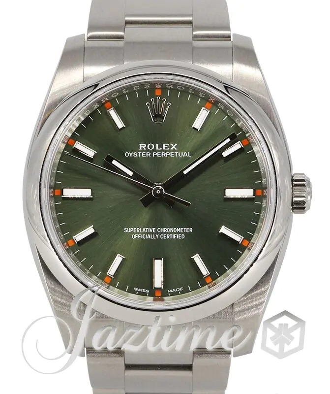 Rolex Oyster Perpetual 34 Stainless Steel Olive Green Index Dial