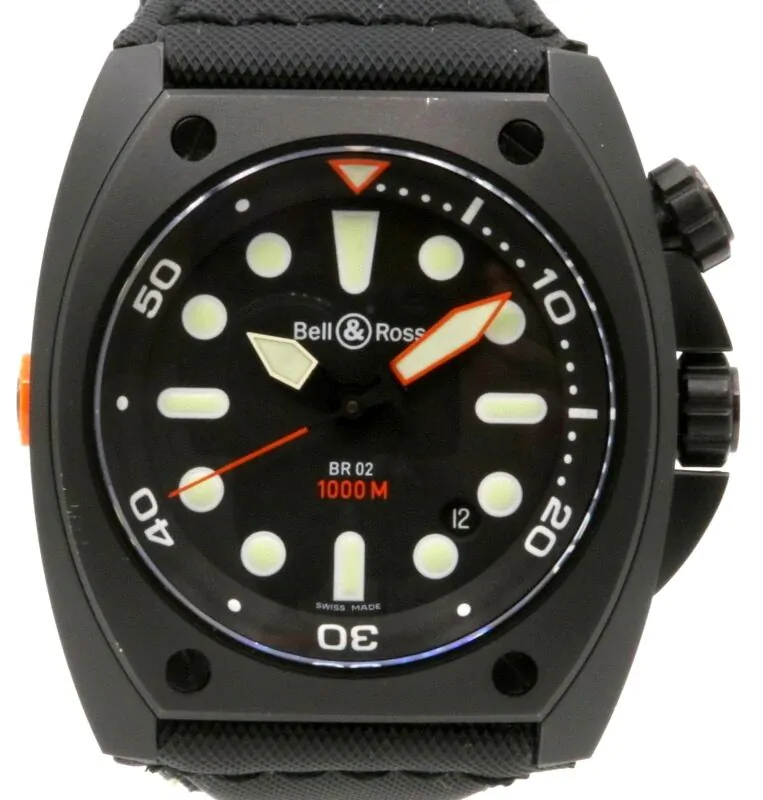 Bell&Ross BR02 CF 炭素 黒 未使用 Bell & Ross BR 02 BR02-20-S Black PVD/DLC Coated Stainless Steel