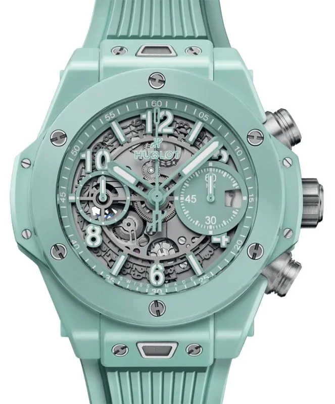 ミドルボード ミントグリーン Hublot Big Bang Mint Green Ceramic 42mm Skeleton Dial 441.GS.5221