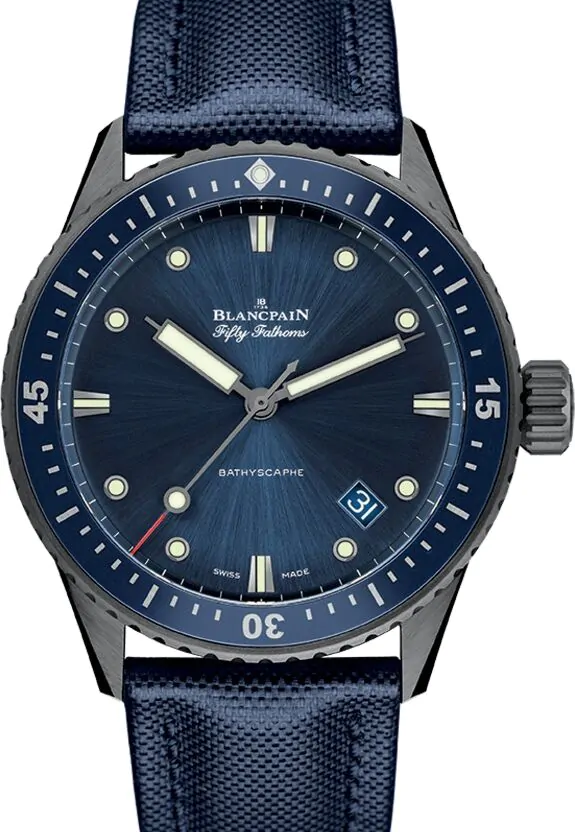 最近購入　BlancpainxSwatchScubaFiftyFathoms Blancpain Fifty Fathoms Bathyscaphe Ceramic 43.6mm Canvas Strap