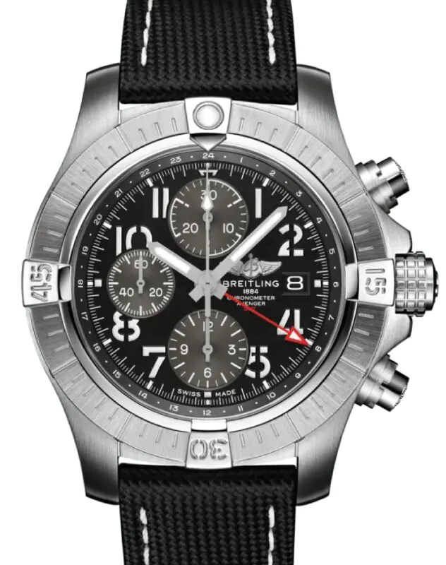 Breitling Avenger Chronograph GMT 45 Stainless Steel Leather Strap
